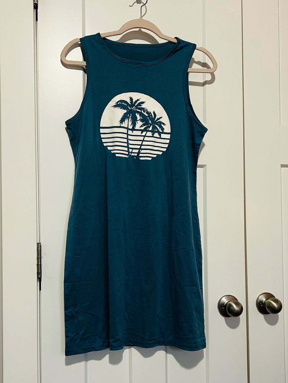 Teal Palm Tree Graphic Tank Dress-14 year old teen dress